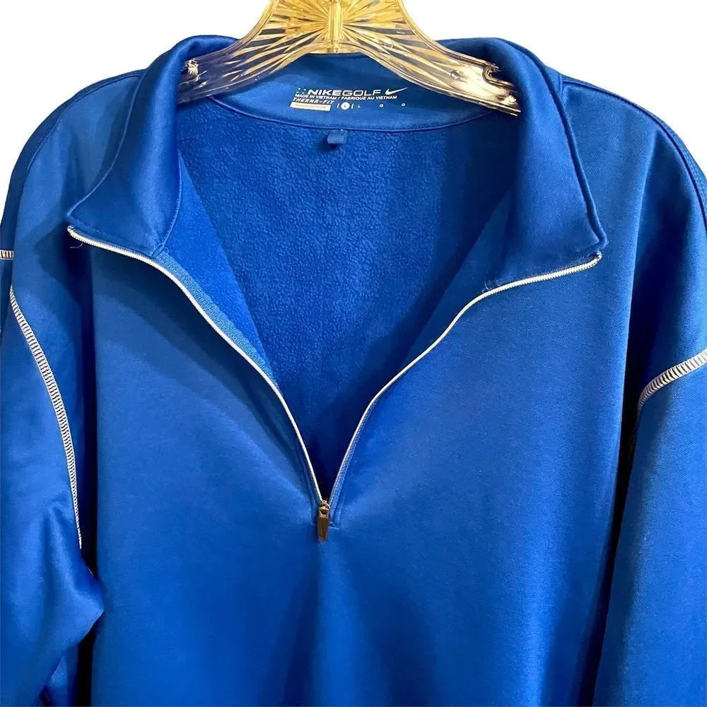 NIKE Golf Victory Therma-Fit Jacket Golf Blue Fleece Lined Pullover Mens L